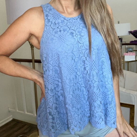 Alya Lace Tank Top Periwinkle Blue Lined Button Back Closure Sleeveless Top L - Picture 1 of 14